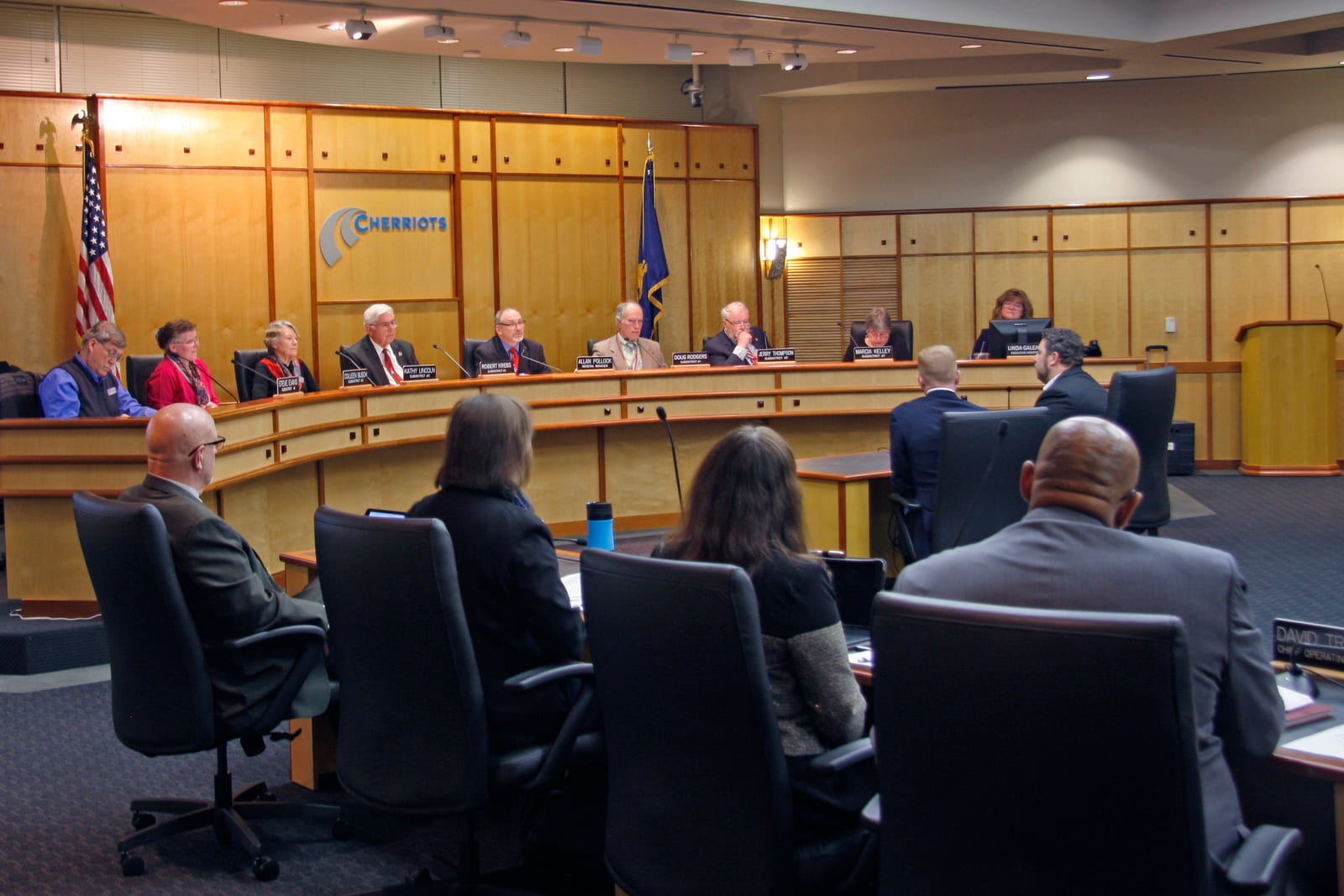 The Cherriots Board of Directors in session in the Senator Hearing Room at Courthouse Square