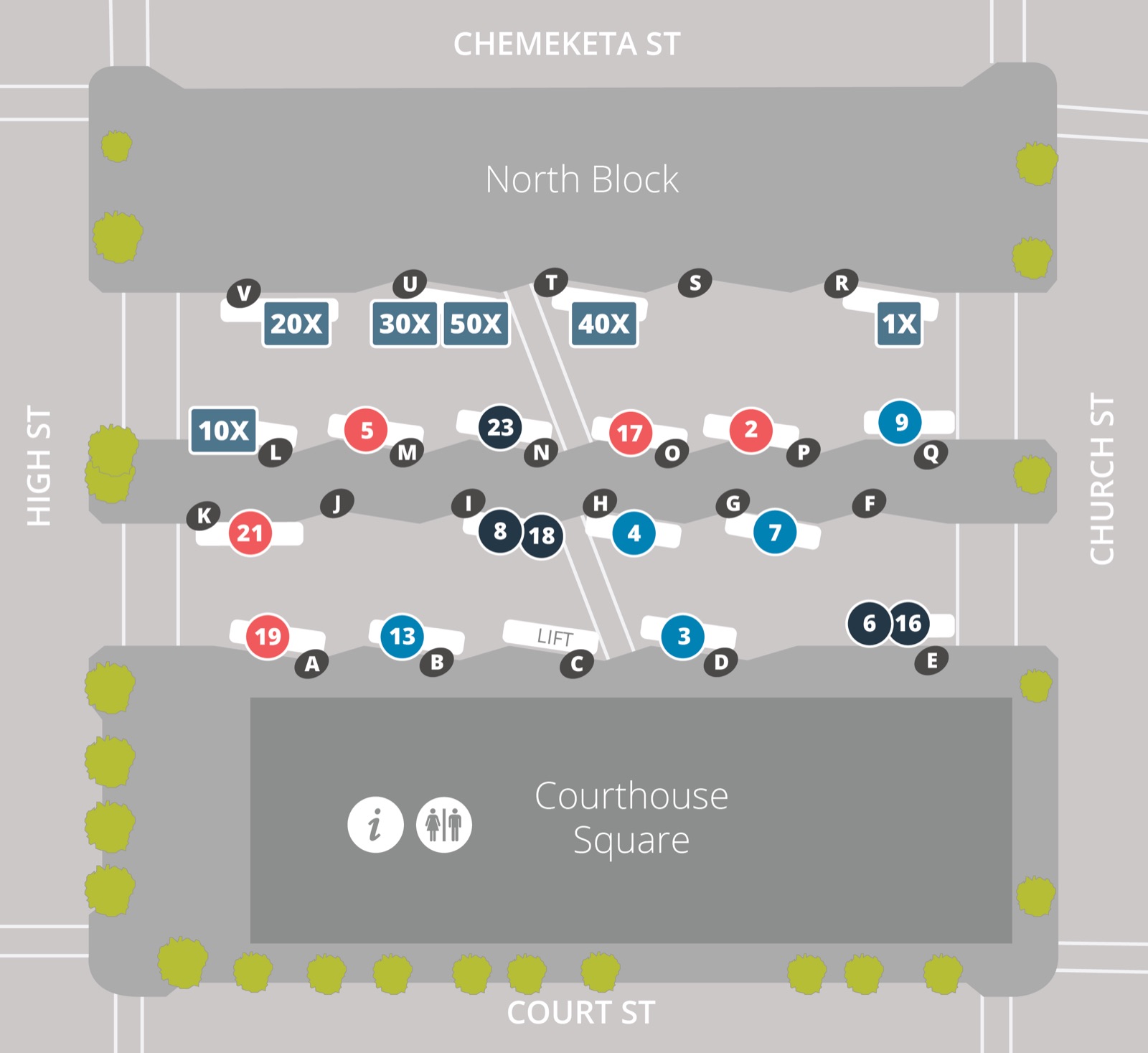 Bay map of Downtown Transit Center