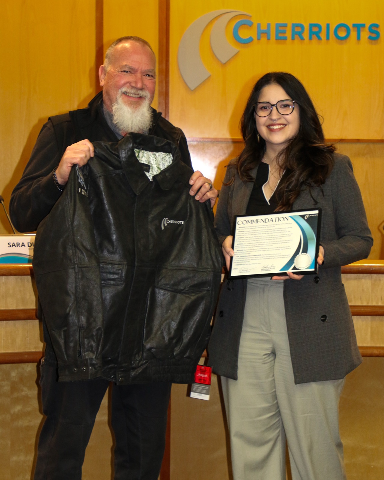 A Cherriots million-mile driver honored with a jacket and plaque