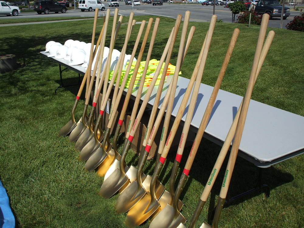 Ceremonial shovels laid out before a San Benito County highway project groundbreaking