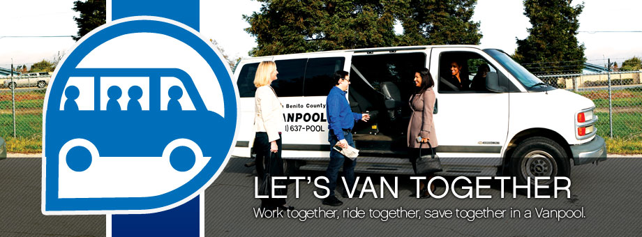San Benito Rideshare participants standing beside a white Vanpool passenger van