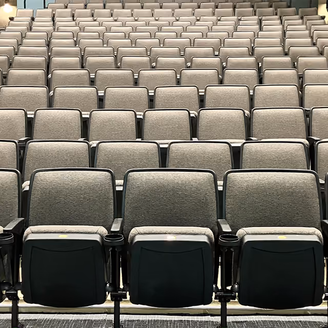 Rows of new upholstered seats in the Maggie Atcher Theatre