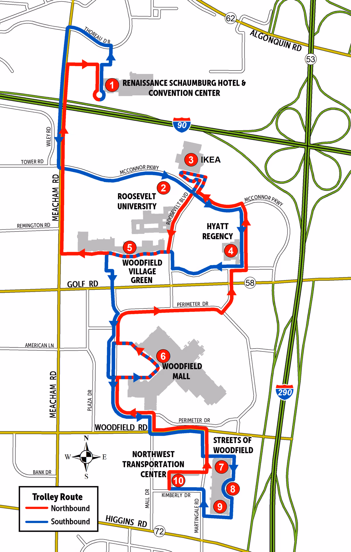 Pace 905 Trolley, Trolley Route Map