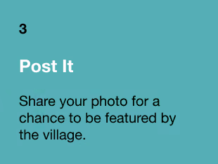 Teal background with the number “3” in black, the heading “Post It” in white, and a message inviting photo submission in black text.