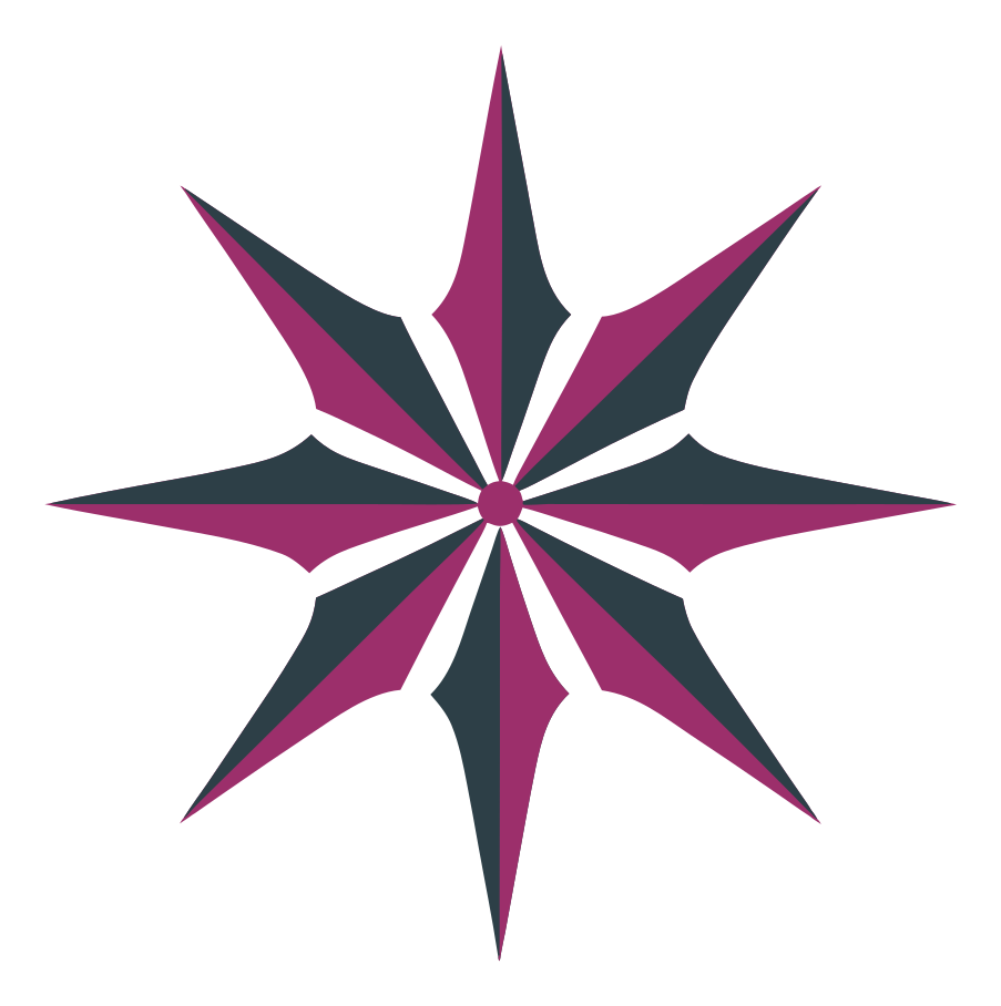 A compass rose with directional points.