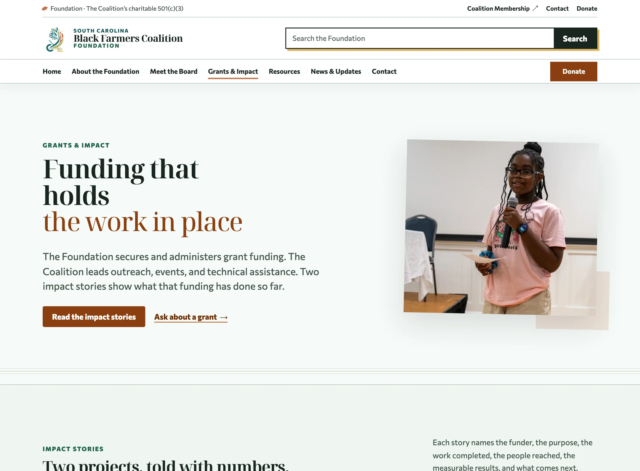 Foundation-administered grants and their impact stories on the SCBFF website