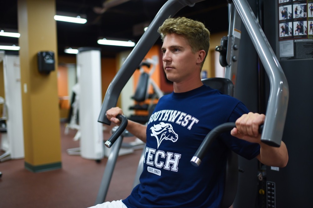 A Southwest Tech student working out in the campus fitness center