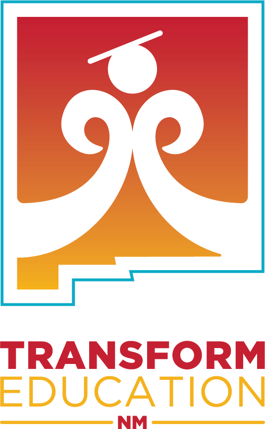 Transform Education New Mexico logo: a student figure inside the outline of New Mexico