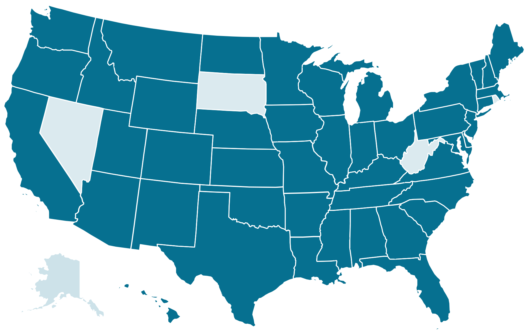 Map of the United States highlighting The Reading League's state-chapter network