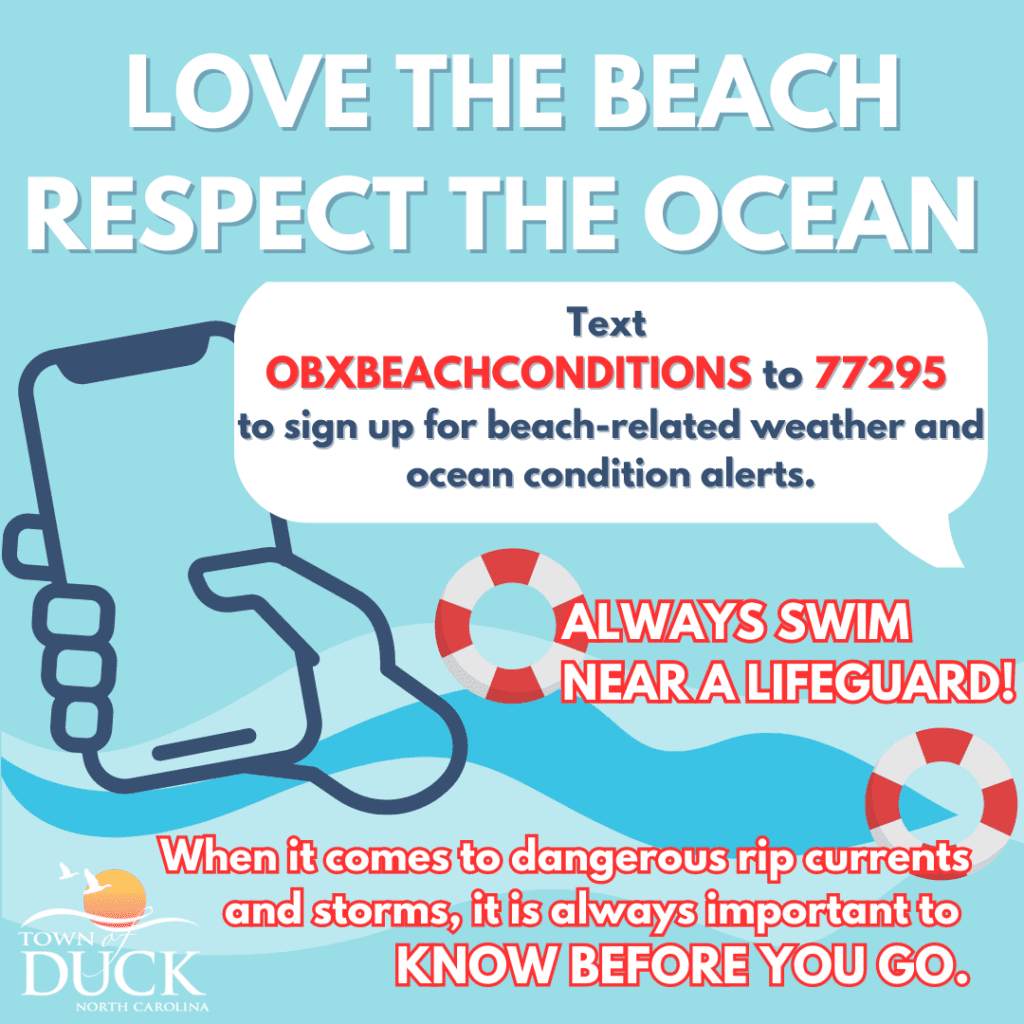 Official Town of Duck beach conditions text alert graphic.