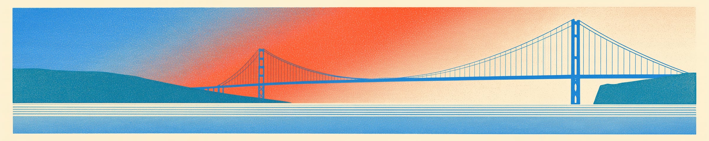Two bridges over the Bay at dusk in blue and orange