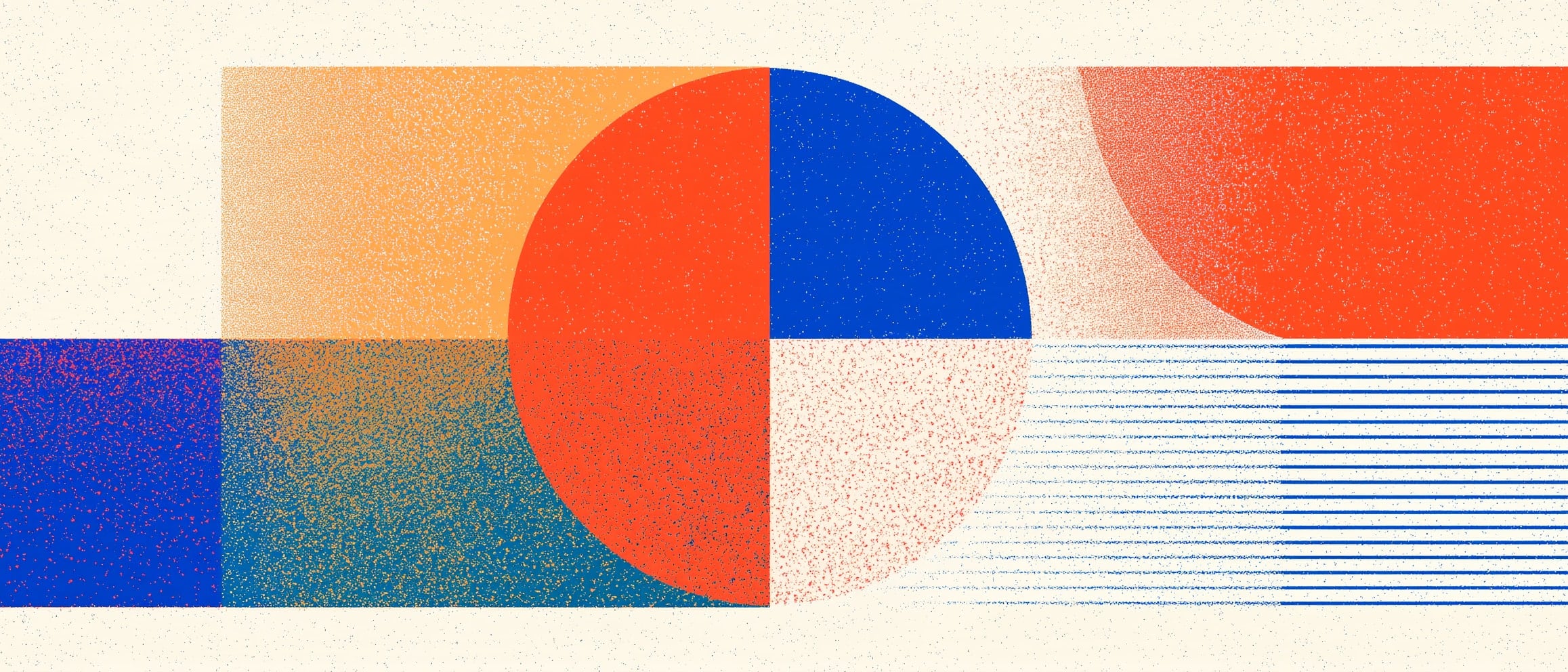 Half circles and stripes in orange and blue