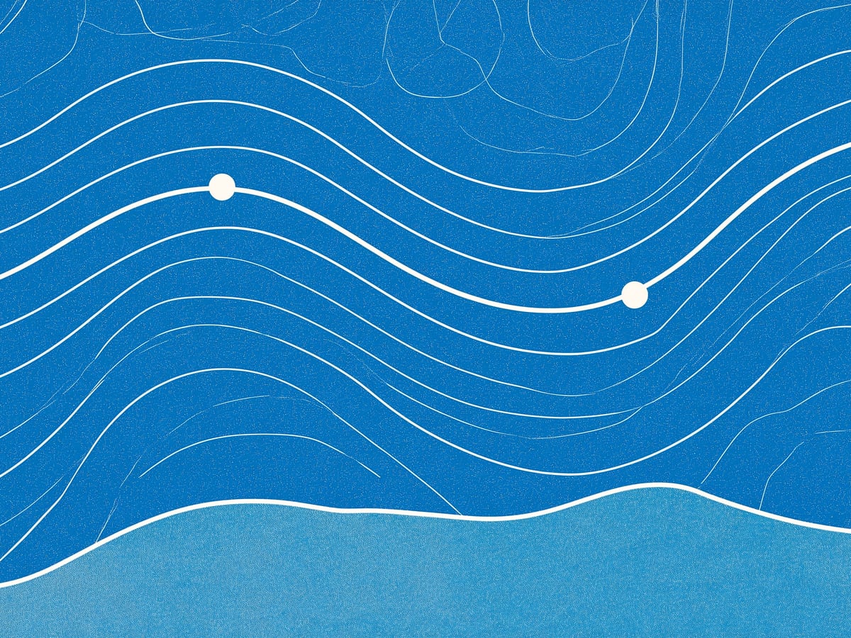 Contour lines flowing across a blue field with two stops