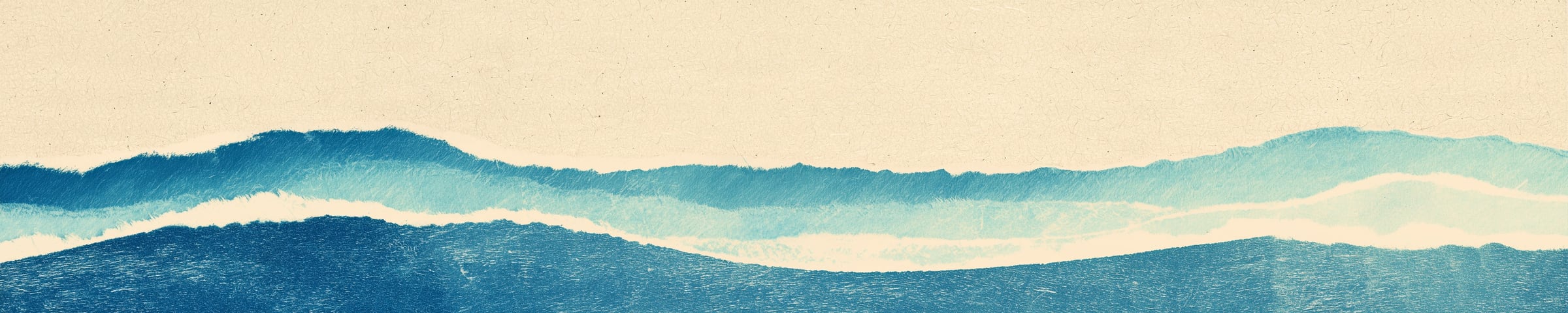 Low blue waves and hills on cream paper