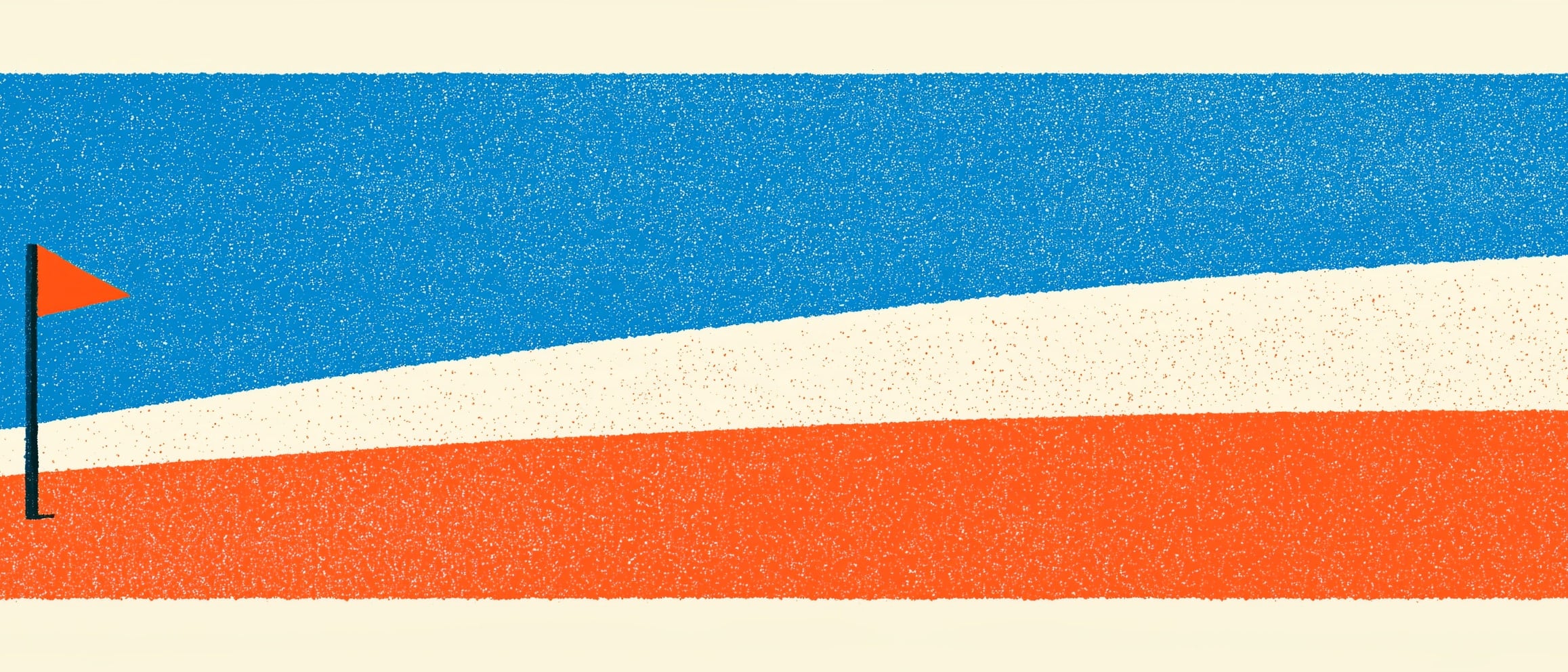 A small orange flag on a rising field of orange and blue
