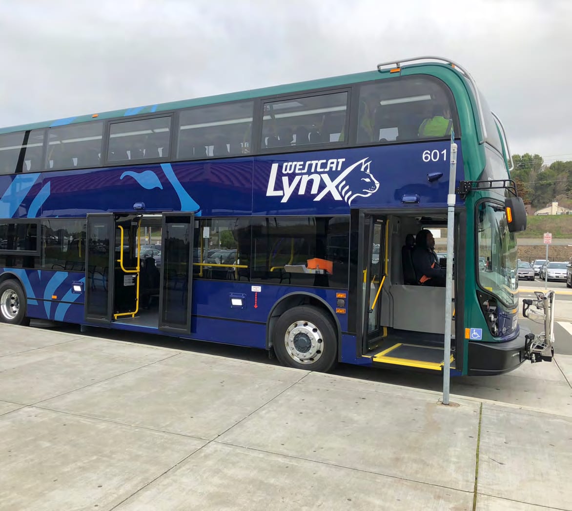 A WestCAT Lynx double-decker bus at a West County stop