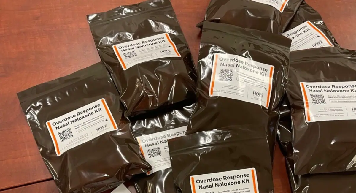 Packages of naloxone, a drug that can reverse opioid overdoses.