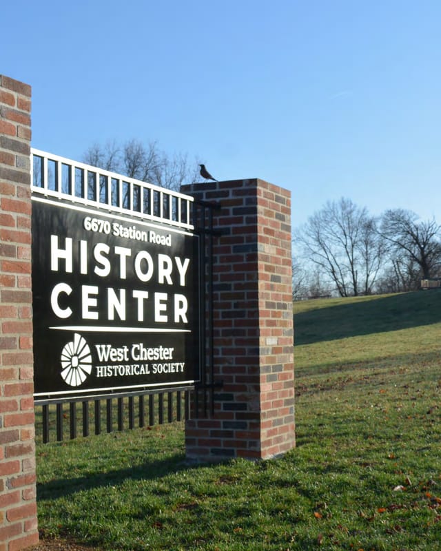 The West Chester History Center sign on Station Road.