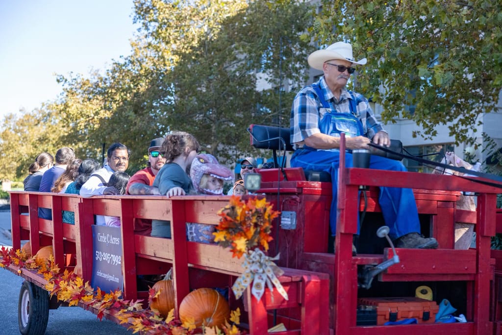 Circle C Acres gives hayrides around The Square at the Great Pumpkin Fest.
